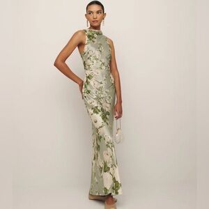 Reformation Anaiis Silk Dress in Tarragon